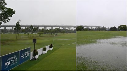 Golf course bridge over floodwater