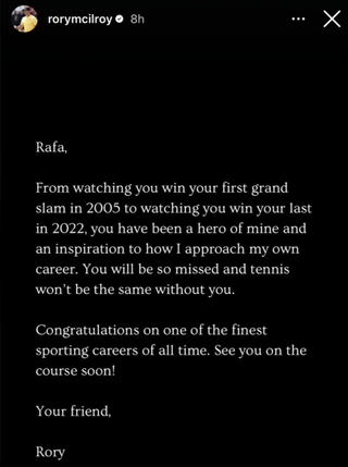 Message to Nadal from Rory