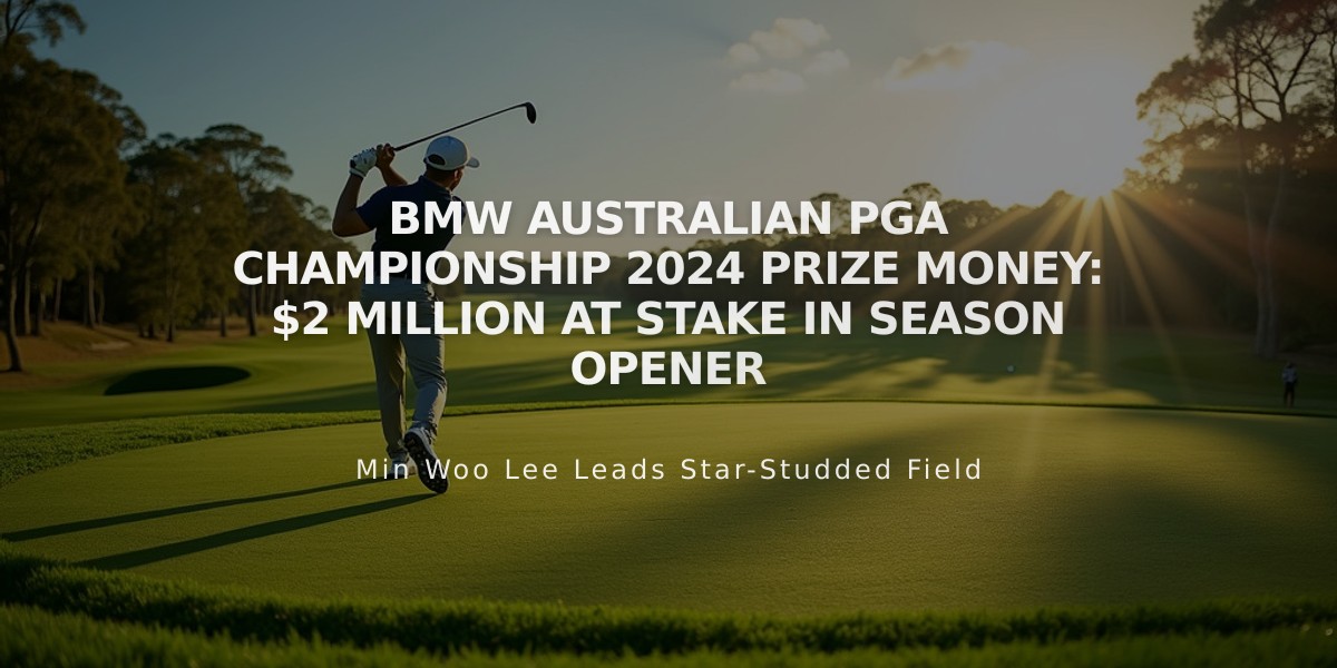 BMW Australian PGA Championship 2024 Prize Money: $2 Million at Stake in Season Opener